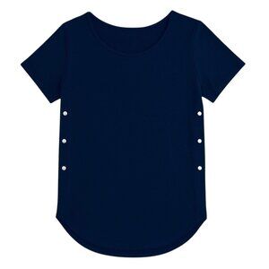 ZARA W&B Collection Navy Side Snap Short Sleeve Blouse - Size Small